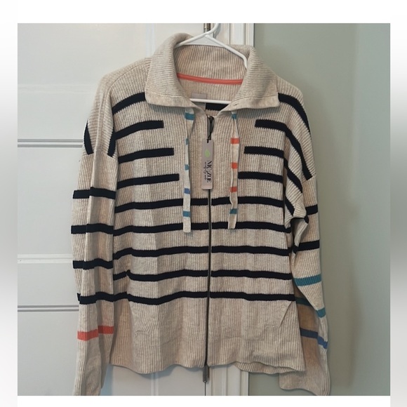 NIC+ZOE Sailors Stripe Zip Front Cardigan. Woman’s XXL Worn Once! Fun Look :) - Picture 4 of 7